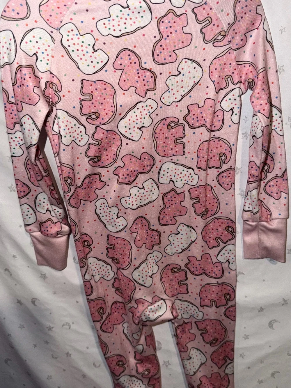 Kids Pink Printed One-Piece Zipper Pajamas